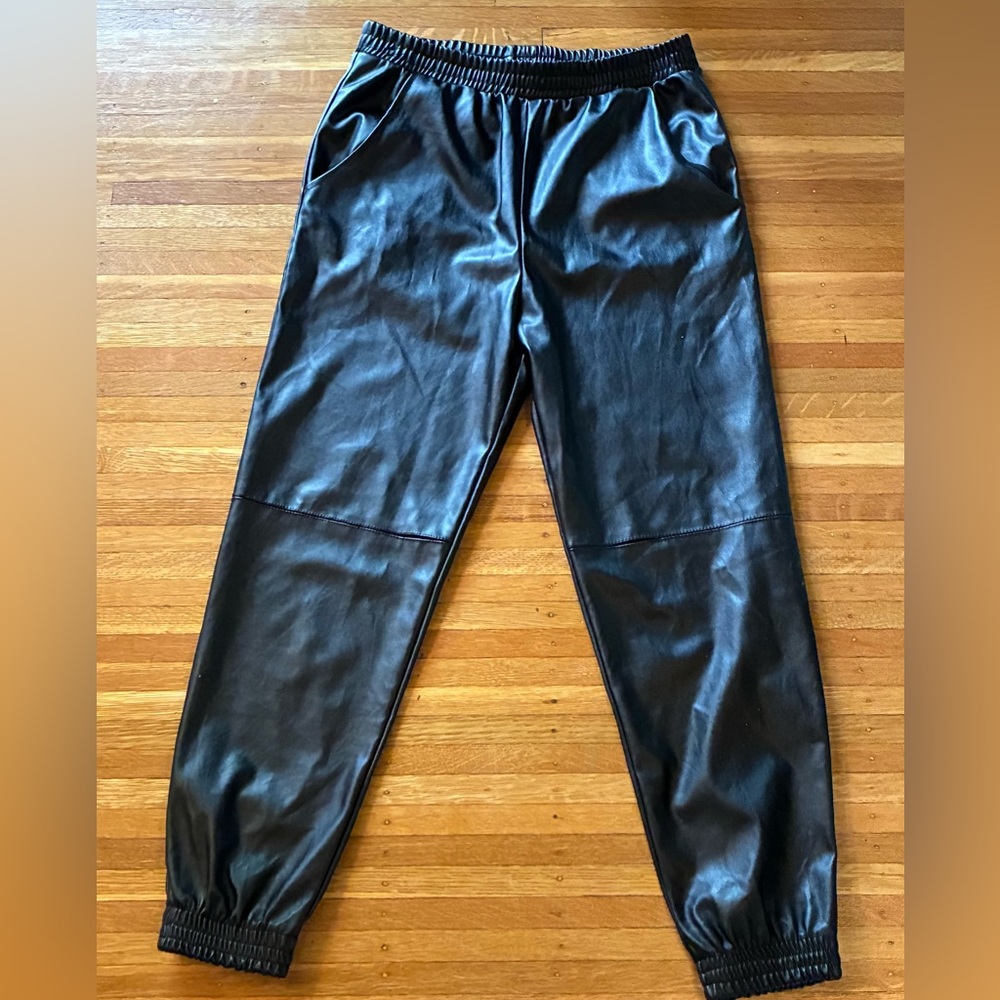 Aqua Black Faux Leather Joggers
